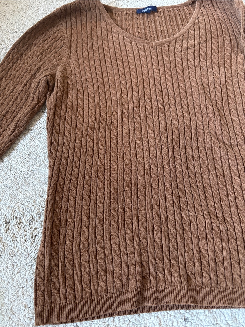 Reitmans Women’s Cable Knit V-Neck Brown Sweater Size Large - Picture 2 of 7